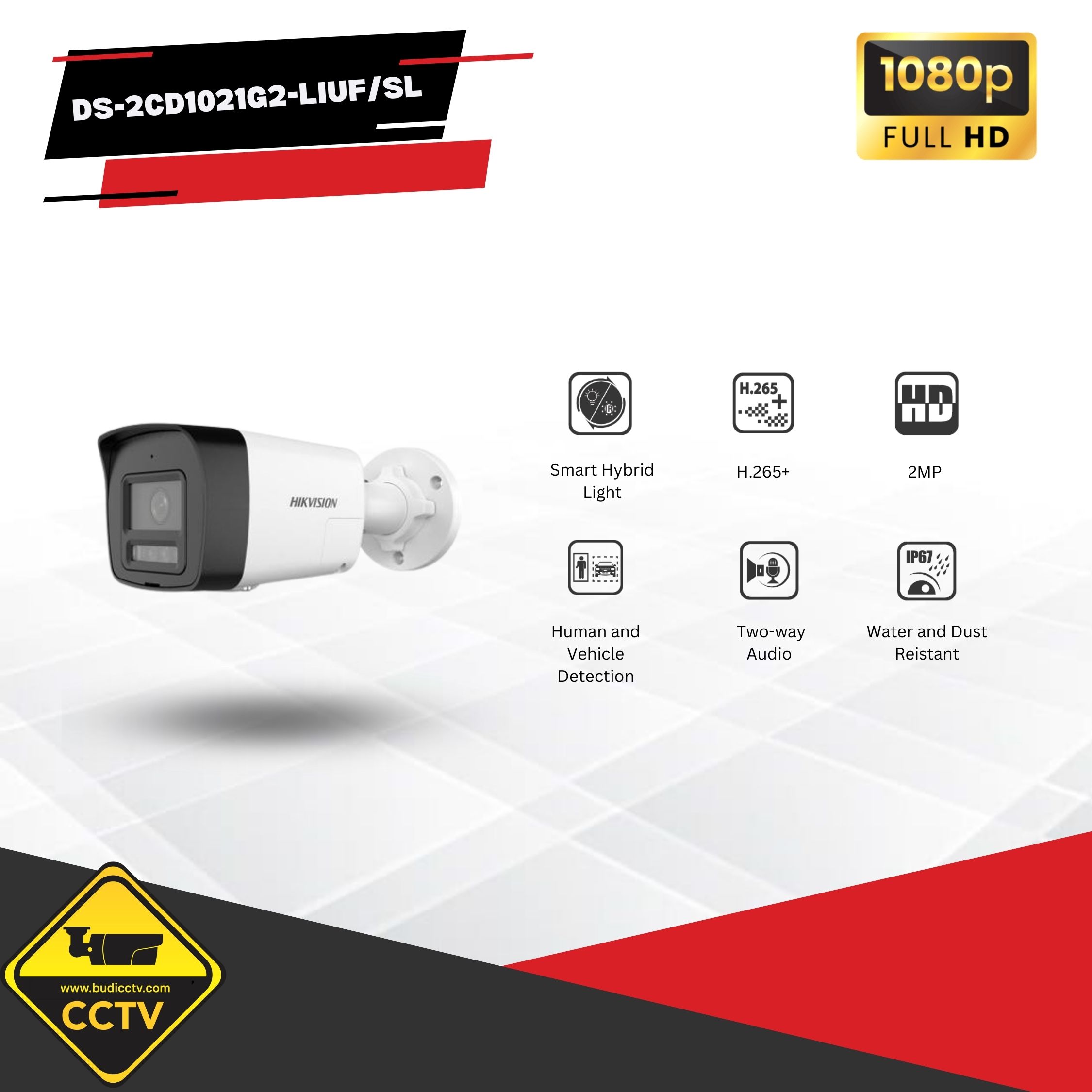 IP KAMERA HIKVISION OUTDOOR 2MP TWO-WAY AUDIO DS-2CD1021G2-LIUF/SL