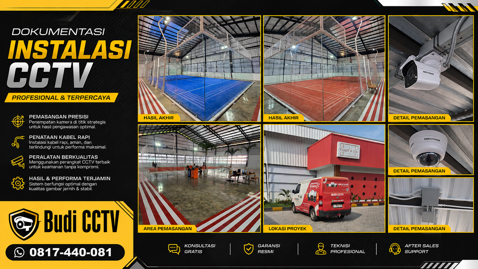 Pemasangan CCTV Hikvision Color Vu di Tempat Padel Cirebon