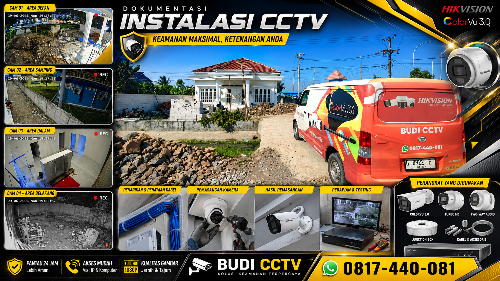 Instalasi CCTV Hikvision Two Way Audio yang Rapi di Rumah Area Cirebon